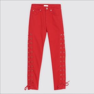 Sandro Red Lace-Up Cropped Skinny Jeans NWT